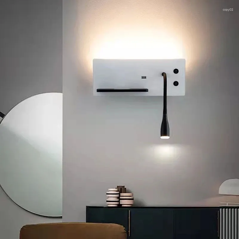 Lámpara de pared Interfaz USB Aplique LED Cabeceros Dos luces Lectura de cabecera Conveniencia Cargador inalámbrico Soporte Interior