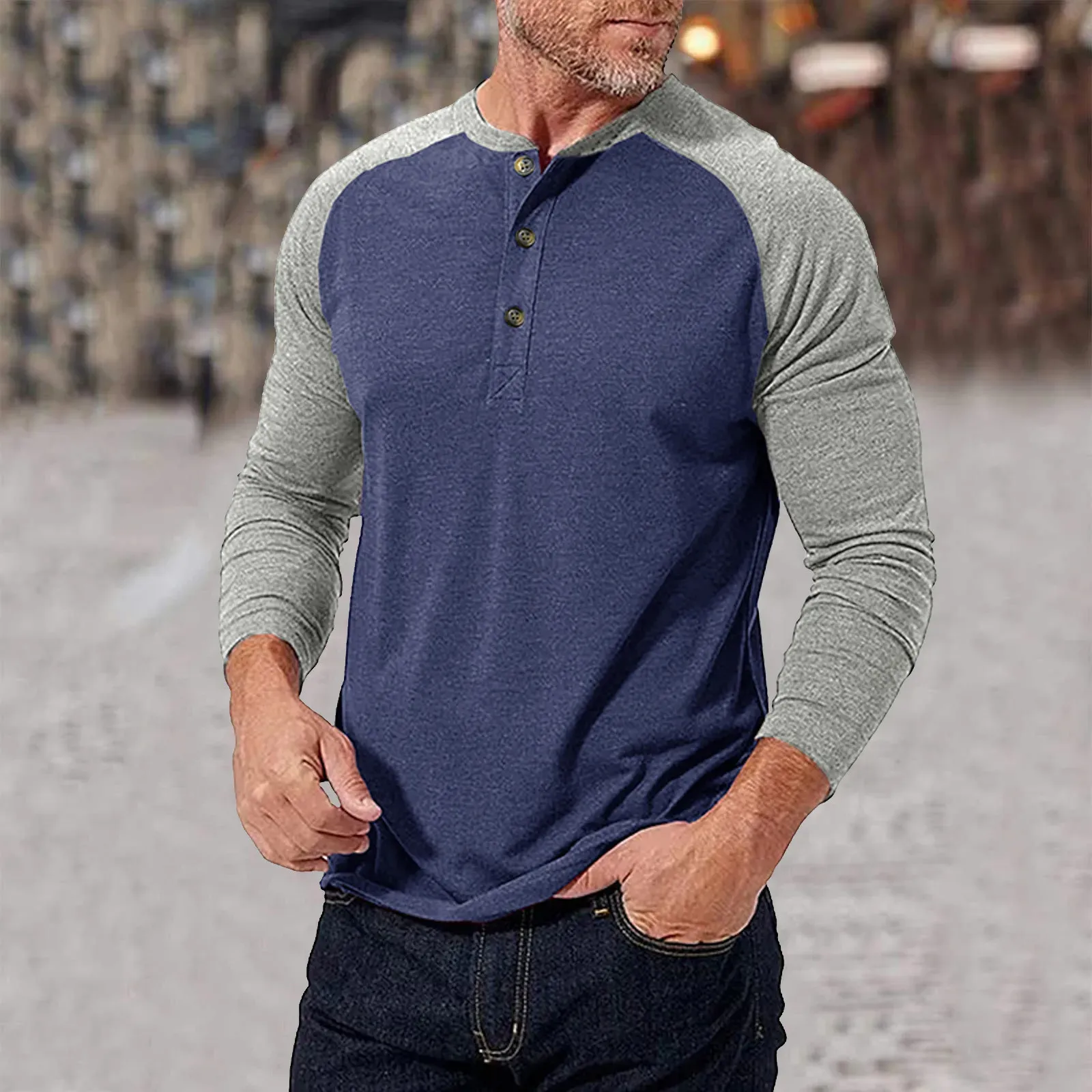 Save Big on Bulk Mens Raglan Short Sleeve T Shirts Men's Casual Autumn  Pullover Tops Color Blocking Raglan Long Sleeve Thermal Underwear Slim Fit  T