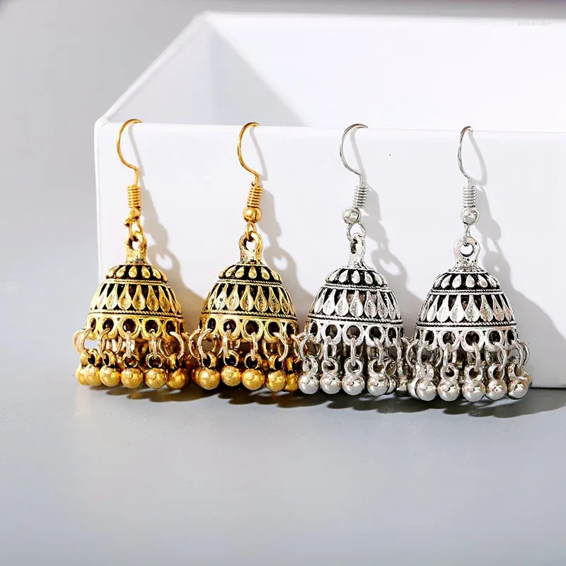 Boucles d'oreilles pendantes pour femmes, gitane, perles afghanes, pompon, Jhumka, bohème, rétro, couleur or, cloche tibétaine Oorbellen