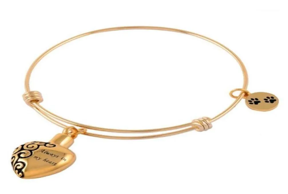 Bangle Golden 60mm Always In My Heart Charm Bracelet Pet Urn Pendant For Ashes Cremation Bracelet14515906