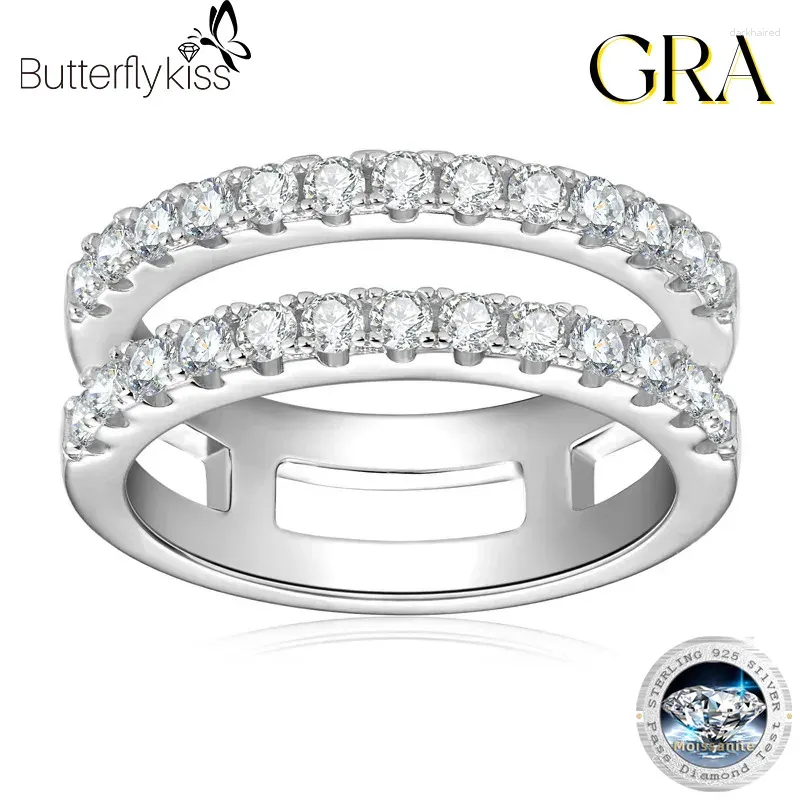 Cluster Ringe Butterflykiss Luxus Voller Moissanit Brautbänder Zweireihig Hochzeit Echt 925 Sterling Silber Ring Für Frauen Schmuck Geschenk