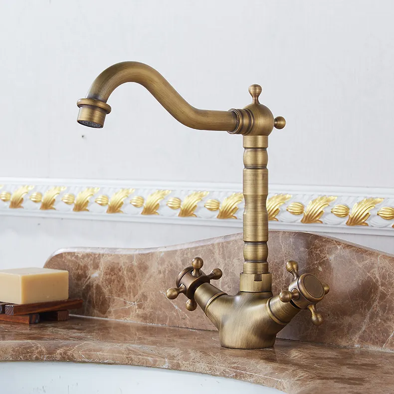 Grifo antiguo de cobre con un solo orificio, grifo de lavabo con elevación personalizada, grifo frío y caliente para cocina