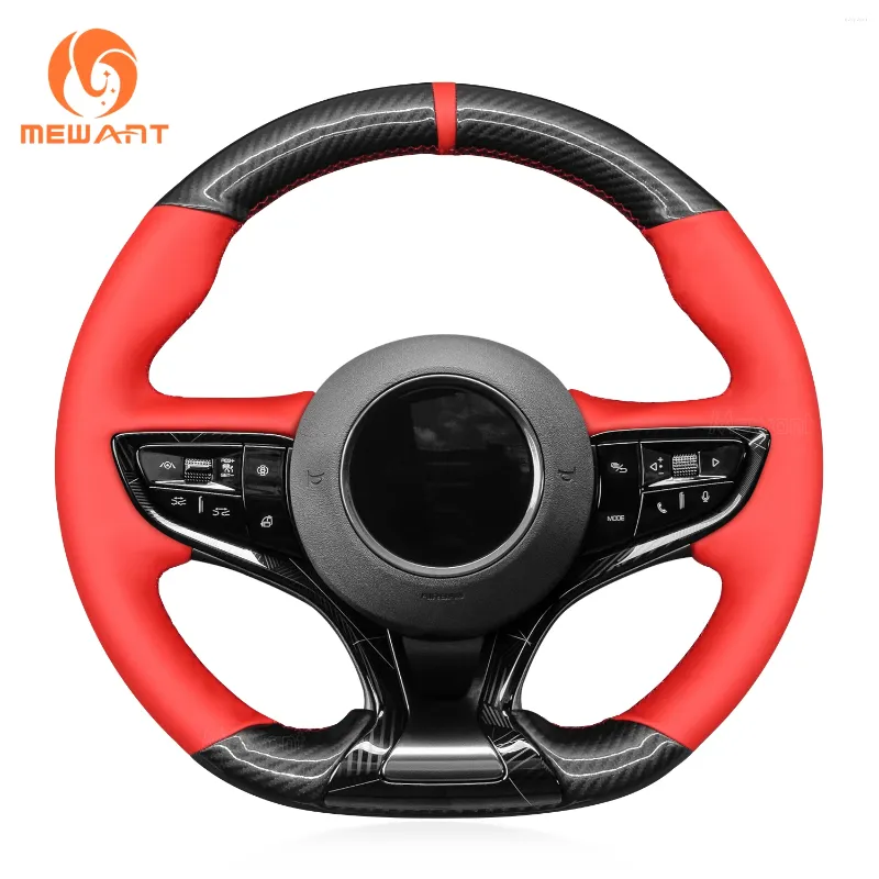 Steering Wheel Covers MEWANT Carbon Fiber Red Leather Car Cover For BYD Seal 2024-2024