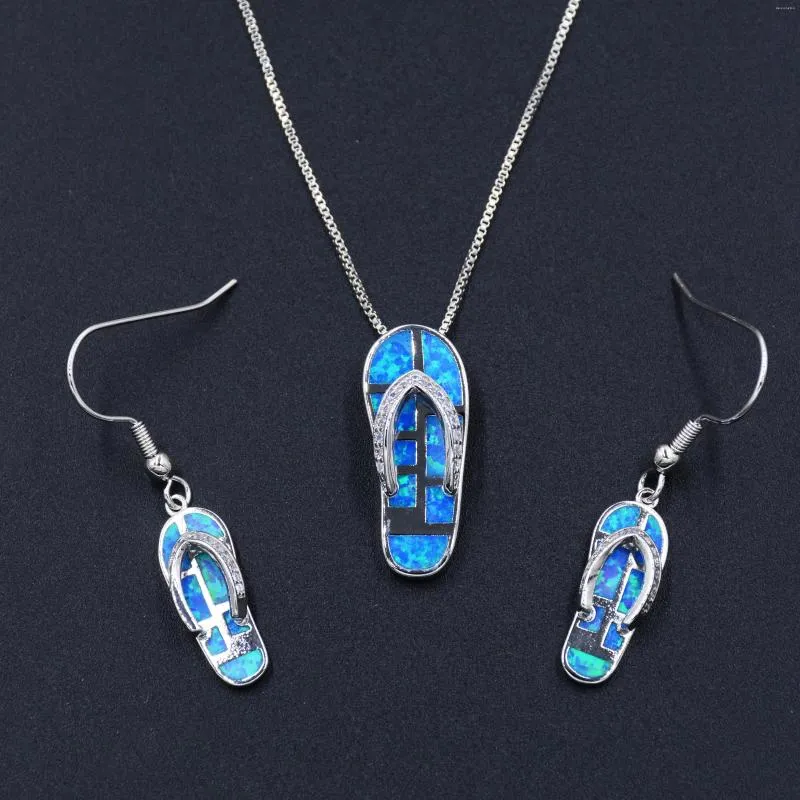 Ketting Oorbellen Set Aankomst Ocean Blue Fire Opal Flip Flop Strandthema