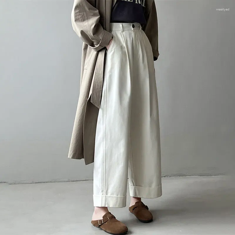 Pantalones de mujer Minimalismo coreano Cintura alta Pierna ancha recta Patns para mujeres 2024 Primavera Sólido Suelto Casual Pantalones femeninos Ropa