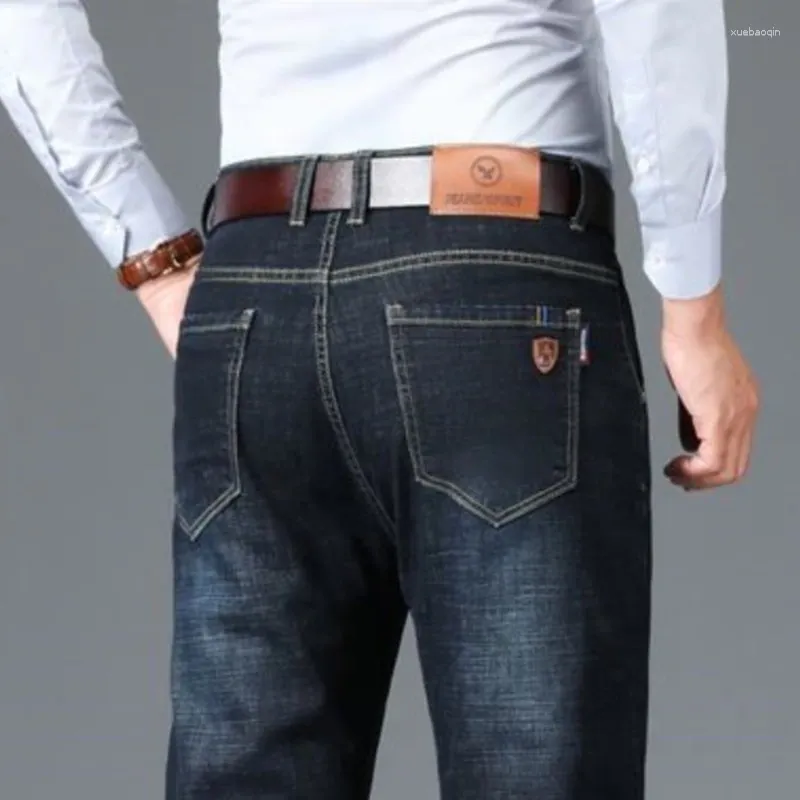 Men's Jeans Brand Denim Four Season Regular Fit Straight Business High Quality Casual Pants Elastic Plus Size Trousers
