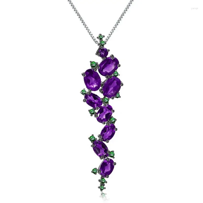 Chains Amethyst Pendant Necklace Natural Gemstone 925 Sterling Sliver Romantic Women Jewelry