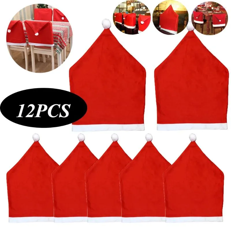 Capas de cadeira 1-12pcs Natal Papai Noel Chapéu Capa Decoração Mesa Ano 2024 Ornamento para Casa Navidad Noel Xmas Presente