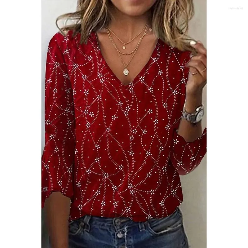 Blouses pour femmes Chemisier à manches 3/4 évasées à imprimé floral Disty rouge de Noël