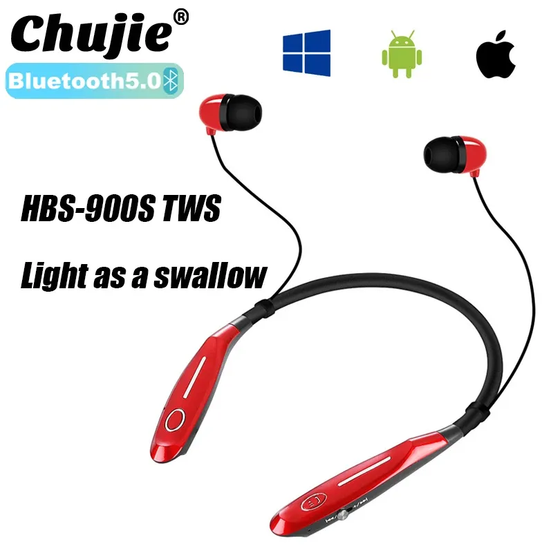 Hörlurar HBS900S Bluetooth -headset hängande nacke trådlös sport verklig stereo som kör sportvattentät headset för Xiaomi Huawei