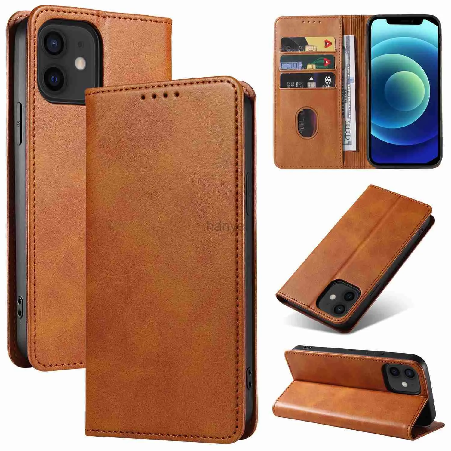 Mobiltelefonfodral Luxury Leather Protection Case för iPhone 15 14 13 12 11 Pro Shell X XR XS Max 7 8 Plus SE 2020 Kort Slot Bag Holder Cover 2442