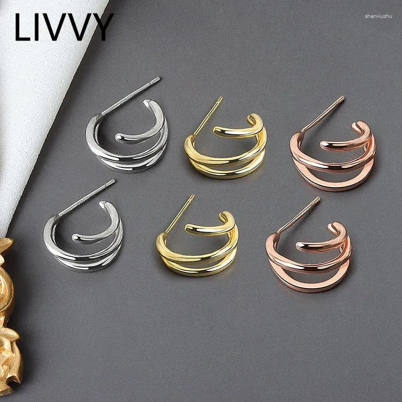 LIVVY – boucles d'oreilles pendantes couleur argent, prévention des allergies, tendance pour femmes, Couples coréens, lignes multicouches simples, bijoux faits à la main