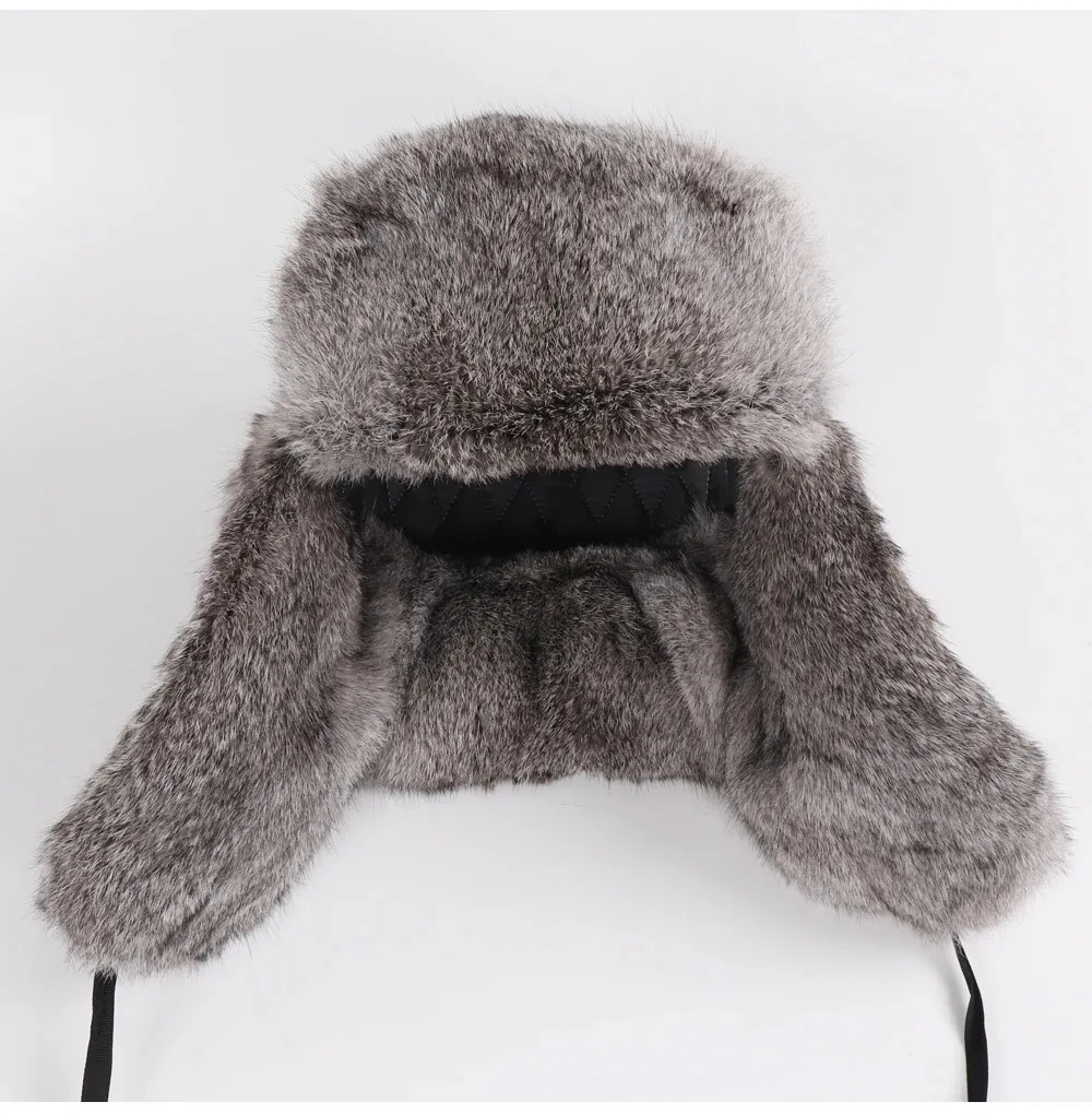 Men's Real Rabbit Fur Trapper Hat - Warm Winter Bomber Hat with Pelt ...