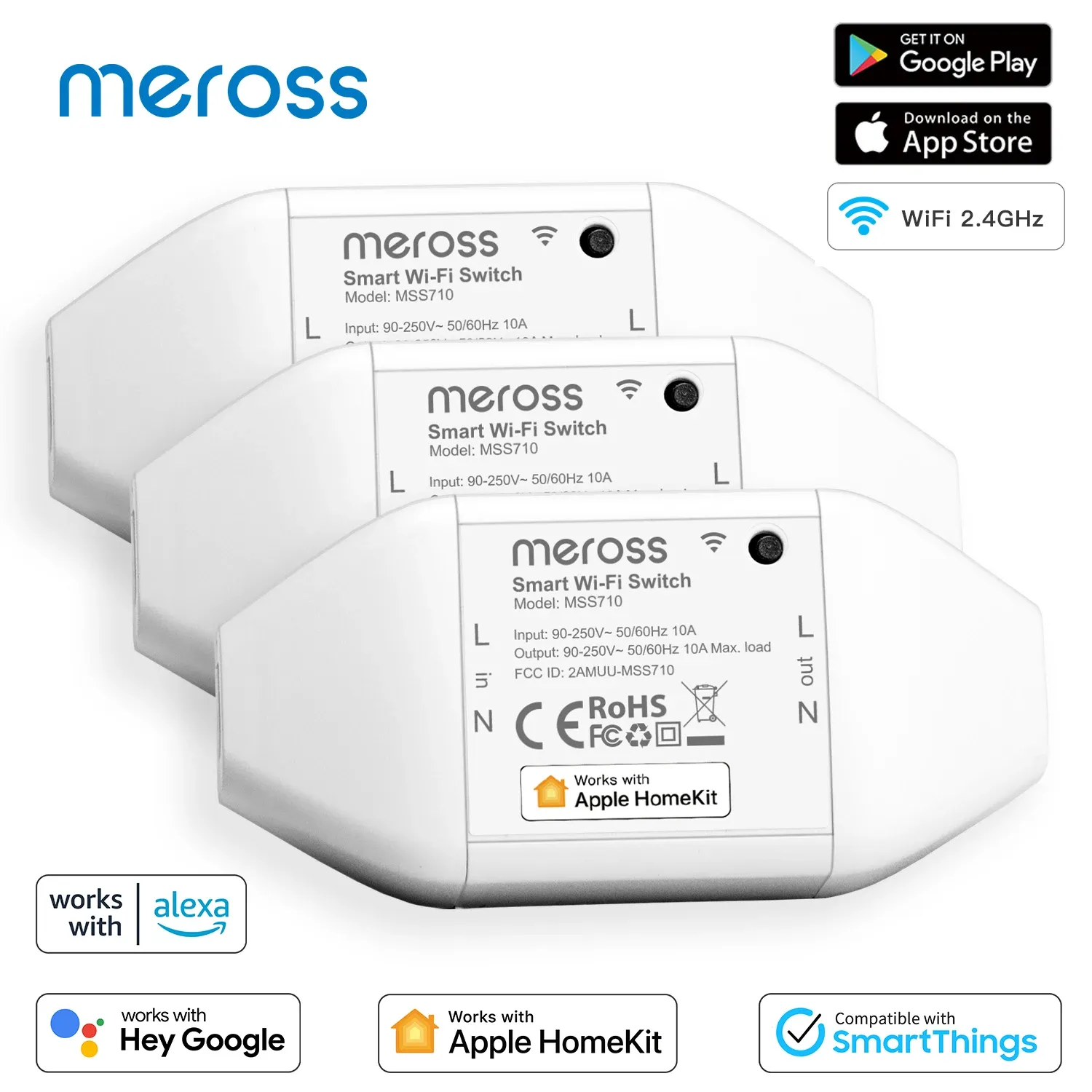 Kontrola Meross HomeKit Smart Wi -Fi Switch, Smart DIY Switch, Współpraca z Homekit, Siri, Alexa, Asystent Google i SmartThings
