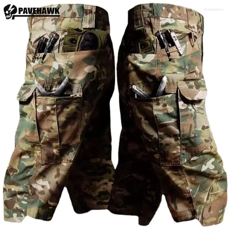 Herren-Shorts, Camouflage-Cargo, schnell trocknend, verschleißfest, wasserdicht, Trainingshose, mehrere Taschen, militärische Wanderhose