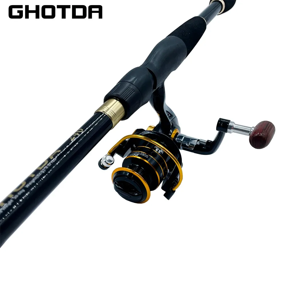 COMBO GHOTDA Telescopic Feeder Pole Spinning Ultralight Rod with Reel Kit 1.62,4m med hopfällbart vänster /höger utbytbart handtag