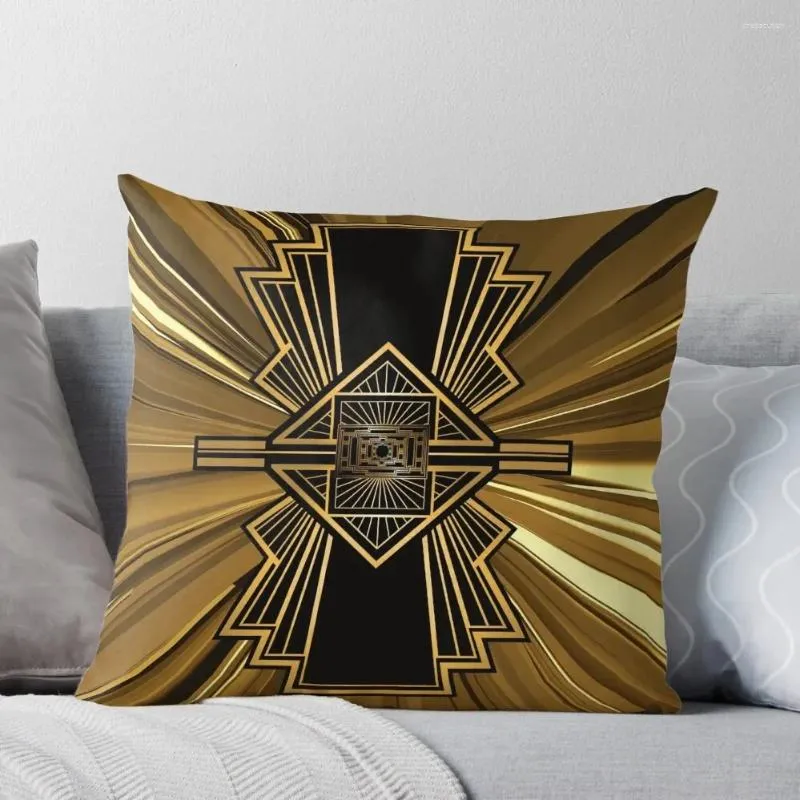 Kussen Art Deco Nouveau Zwart en Goud Shimmer Trendy Geometrisch Design Sierhoes Bank Elastiek Hoes tbv