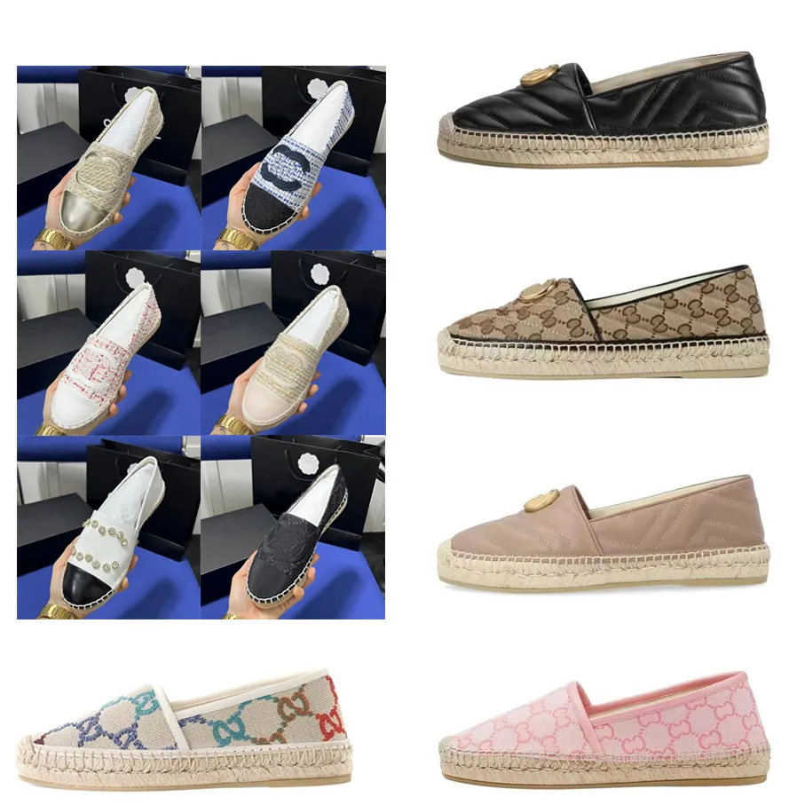 Espadrilles vår höst designer casual skor kvinnor sommar lyxys damer platt strand halv tofflor mode kvinnan loafers cap toe fiskare duksko