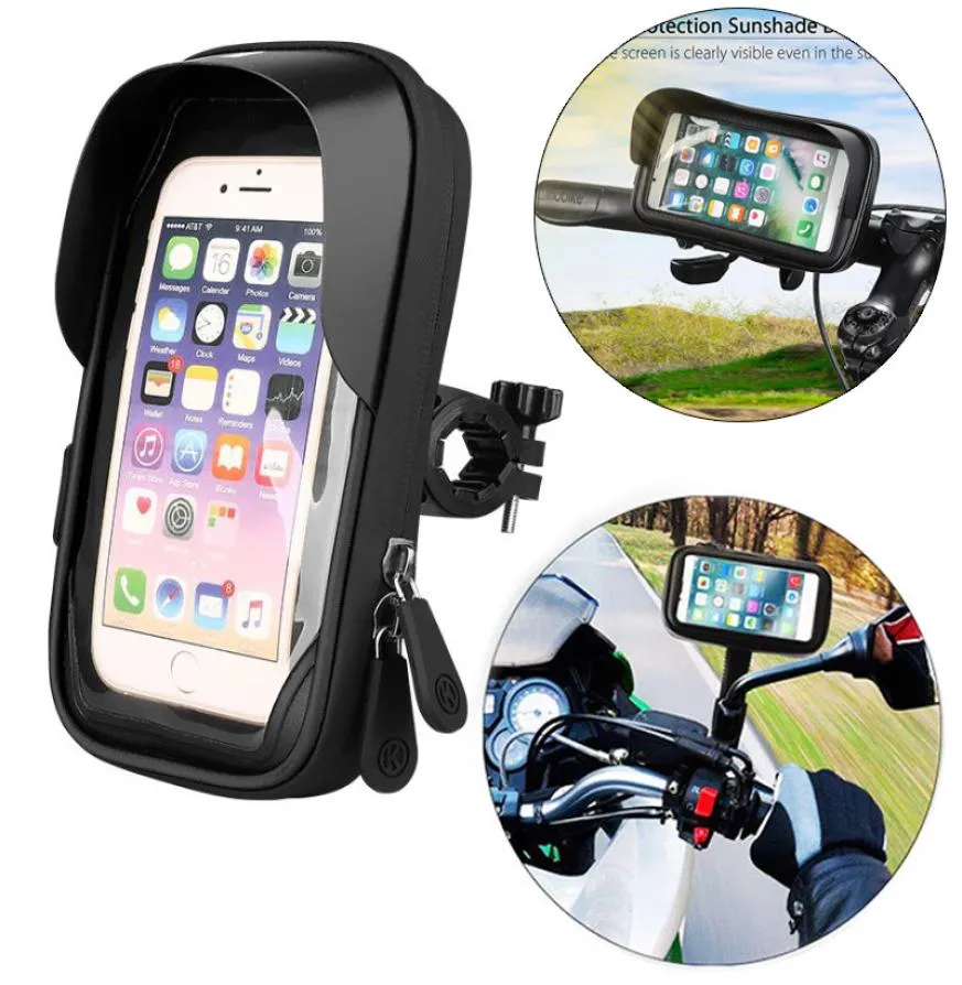 Suporte de celular para motocicleta ao ar livre, espelho retrovisor para bicicleta, à prova d'água, scooter, bolsa de suporte para celular 7599154