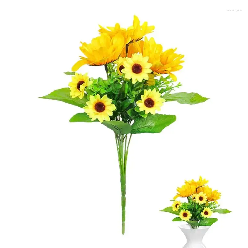 Flores decorativas de seda amarela girassol artificial realista haste longa falso decoração de casamento simulação flor decoração de mesa