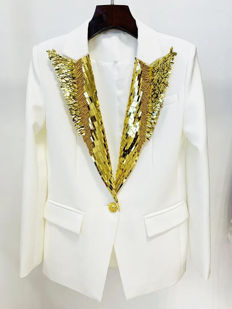 여자 정장 고품질 EST 2024 패션 디자이너 재킷 싱글 버튼 멋진 구슬 칼라 옷깃 블레이저