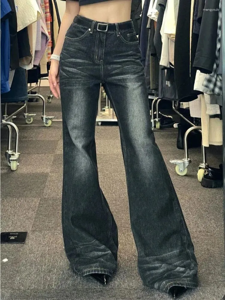 Damesjeans Vintage dames flare grunge Y2K streetwear hoge taille baggy zwarte denim broek hippie retro vrouwelijke broek mode