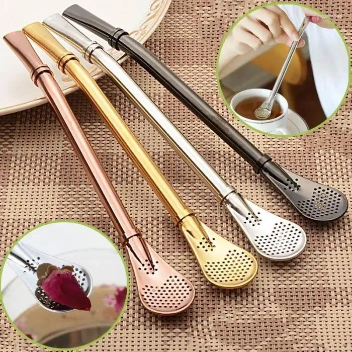 Tea Scoops Eco-Friendly Stainless Steel Spoon Straws Strainer Shaker Coffee Filter Spoons Tableware Ice Cream Dessert Kitchen -30