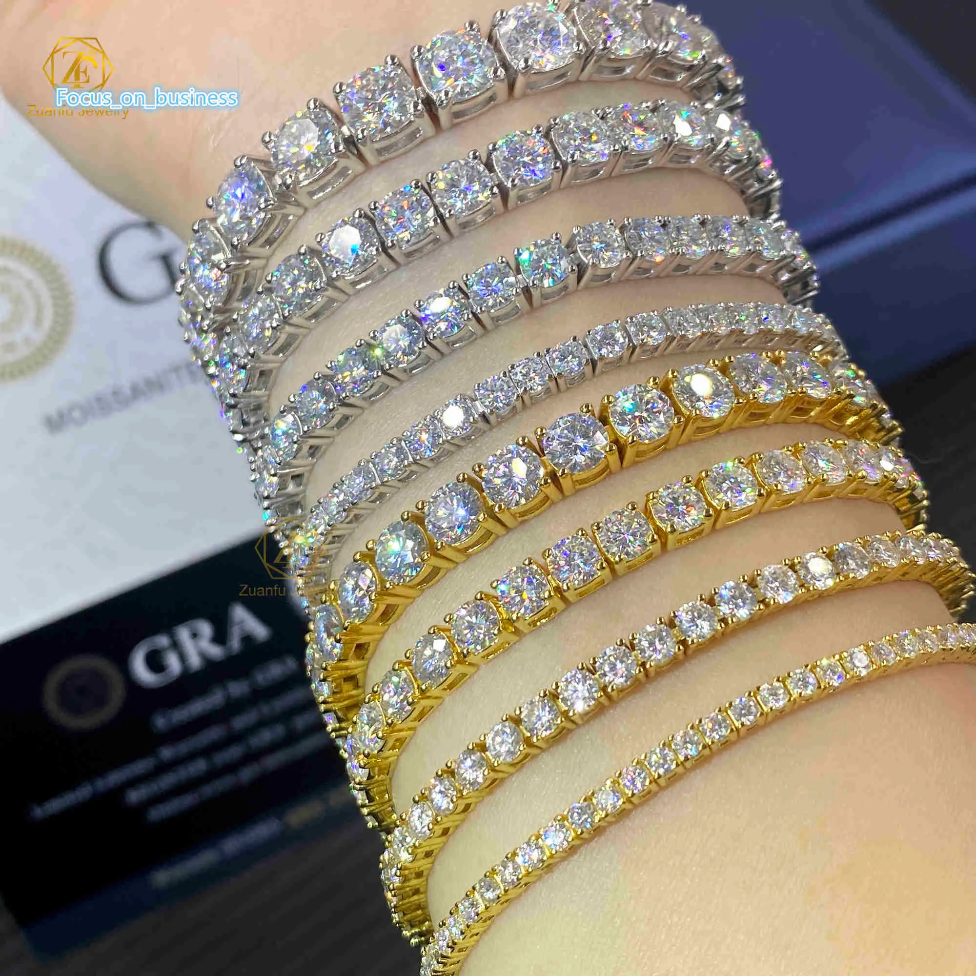 Shinny D VVS Moissanite Diamond Iced Out Hip Hop Bracelet Pass Diamond Tester 3mm 4mm 5mm LAB Moissanite Tennis Bracelet