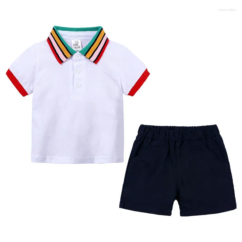 Kleidungssets HOOYI Sommerkleidung für Jungen, Shorts, Hemden, Hose, Kleinkind, Baby, 2-teilige Anzüge, weiße Tops, lässige Trainingsanzüge