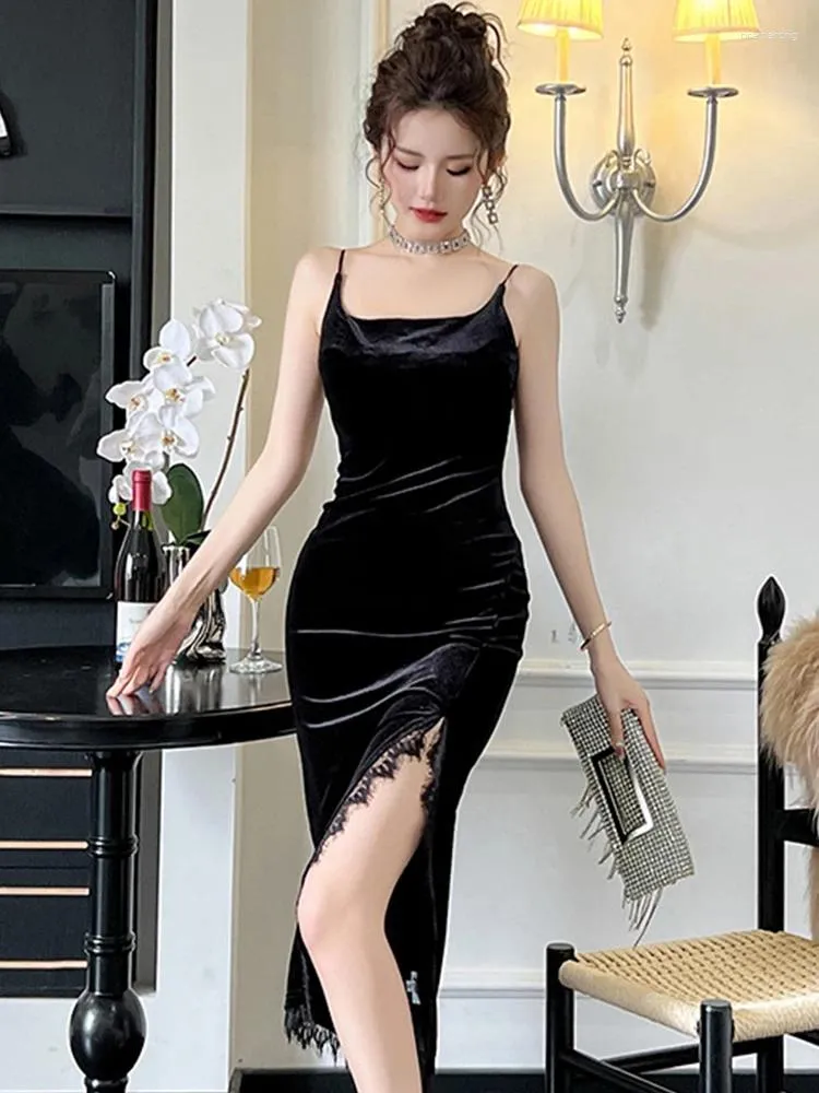 Casual Dresses Elegant Black Long Evening Women Clothing Ladies Mujer Sexy Strap Slim Party Birthday Dress Robe Femme Vestidos Fiesta