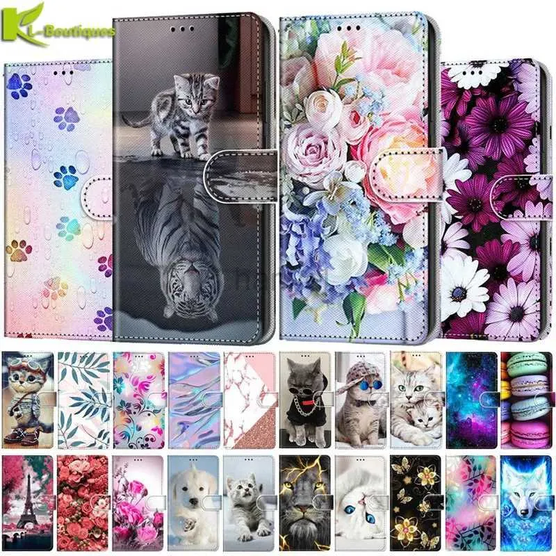 Mobiltelefonfodral A13 A53 5G Fall för Samsung Galaxy A 53 A33 Cover Cat Painted Leather Flip Wallet Coque 2442