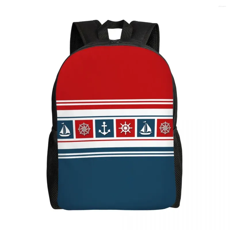 Backpack Custom Nautical Symbols Men Women Casual Bookbag For School College Sailing Anchor Compass Bags