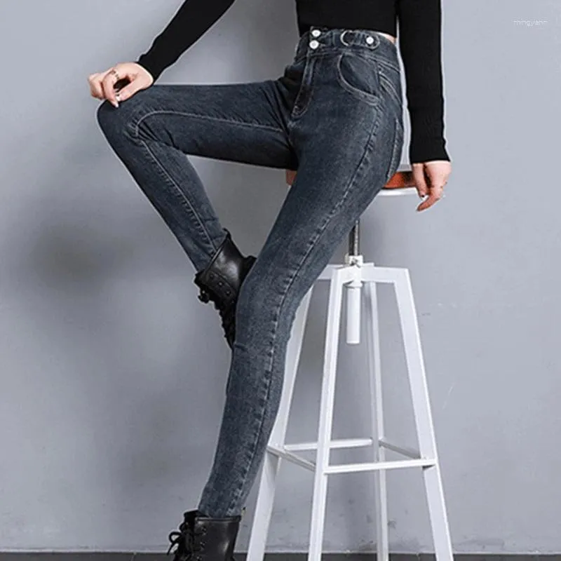 Jeans femininos calças justas outono pequeno lápis calças na moda estiramento de cintura alta mulheres 2024 estilo coreano