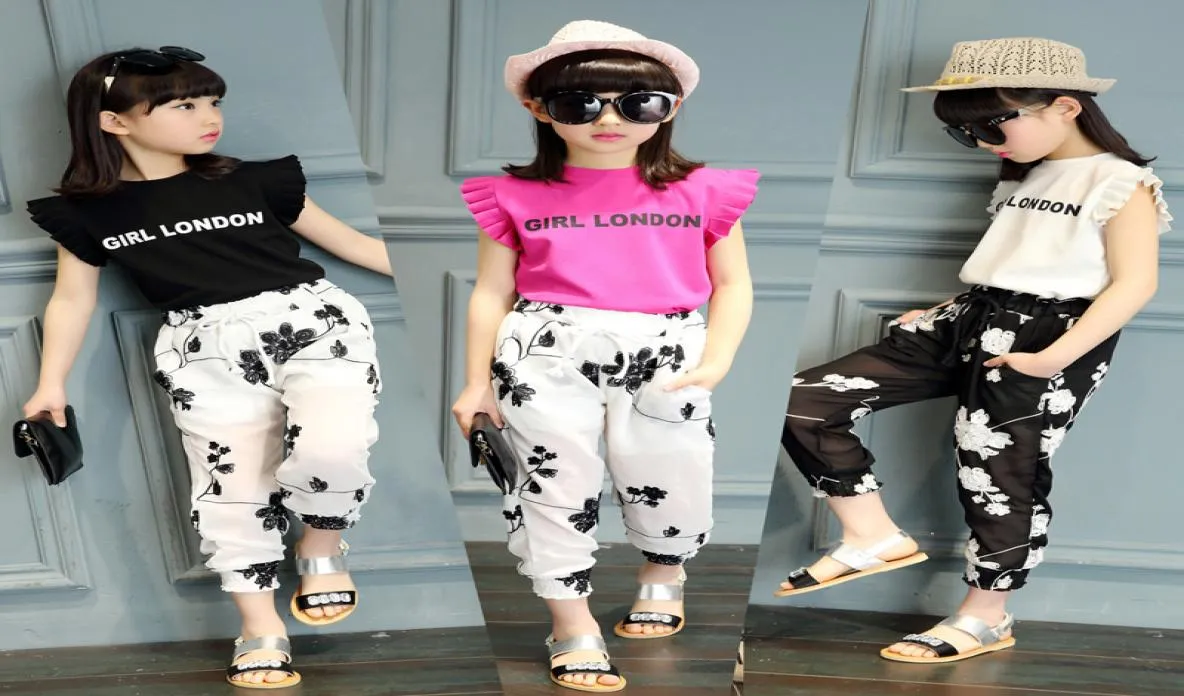 Ensembles de vêtements pour enfants filles 2018 lettre de princesse mignonne t-shirt et pantalon en mousseline de soie jacquard ensemble de vêtements pour enfants porter 514 âges Y1892808692117