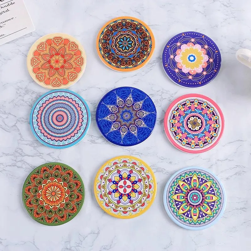 Tapis de table 10 X Europe et Amérique Sous-verres ronds en céramique Mandala Fleur à motifs Cuisine Outils ménagers Fournitures de restaurant