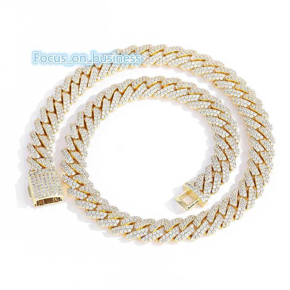 Bijoux Hip Hop 12mm, chaîne à maillons cubains à griffes de diamant, collier en chaîne cubaine plaqué or blanc pour hommes et femmes