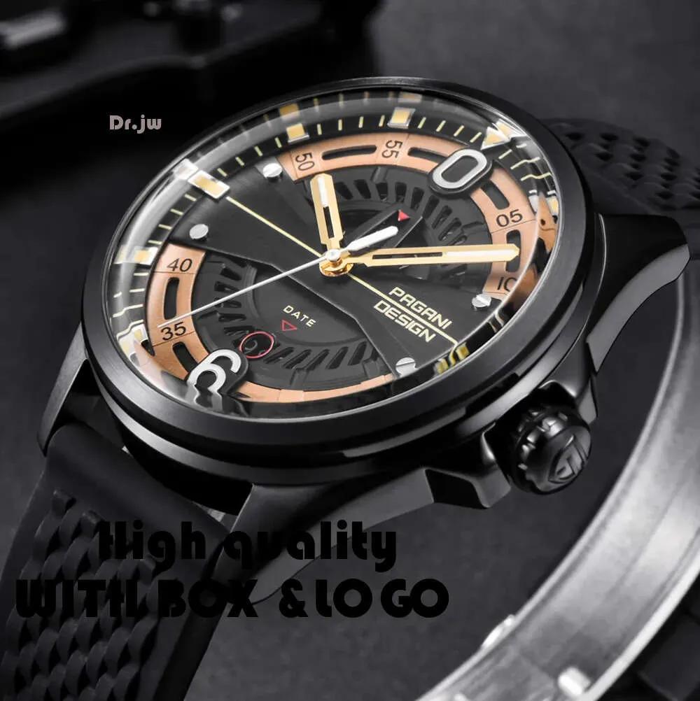 CWPブランドPagani Design Men Watches Fashion Silicone Strap Waterproof Quartz Watch Black Gold Reloj Hombre Dropshipp