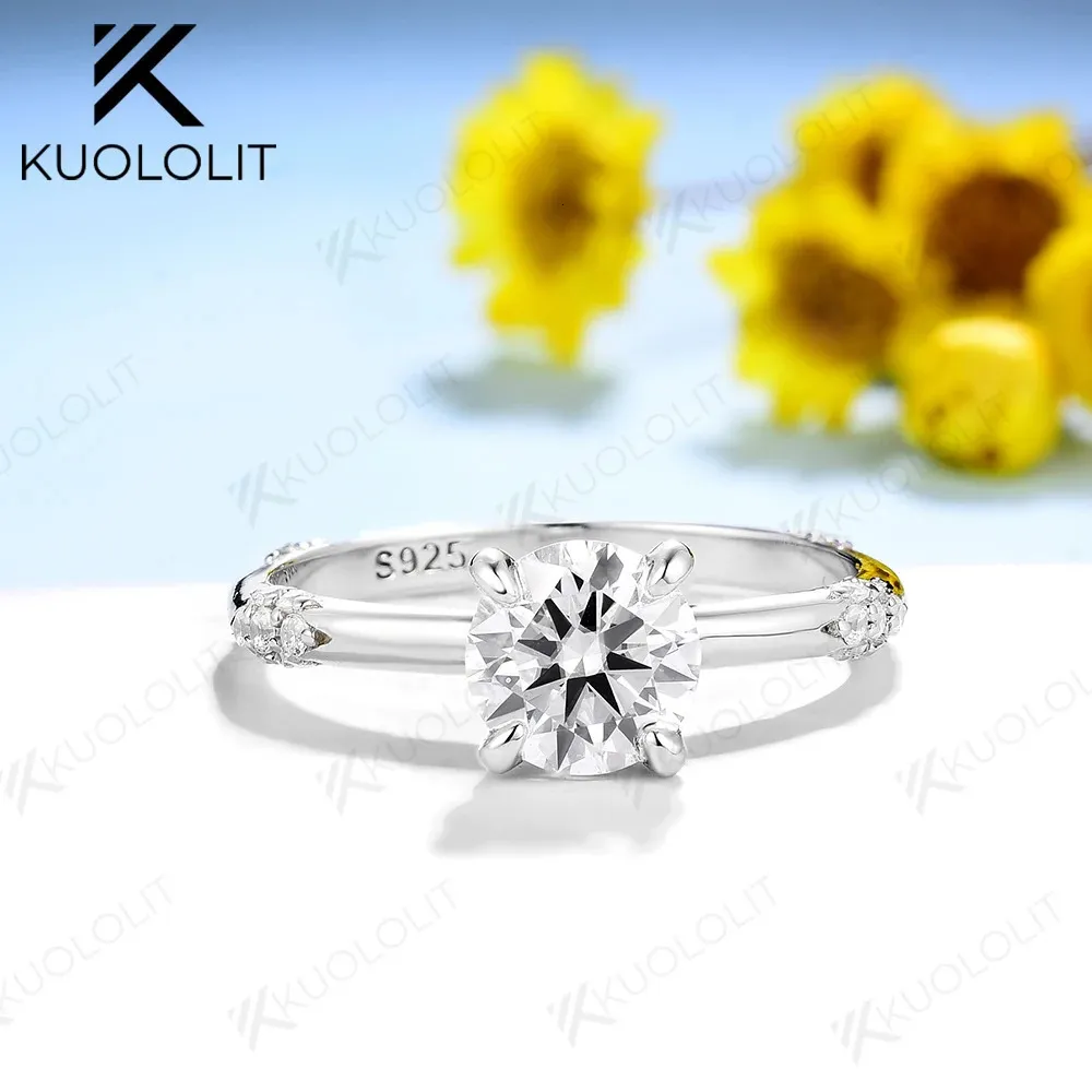 KUOLIT 1CT 65mm ringar för kvinnor solid 925 sterling silver med certifikat DVVS Solitaire Ring Engagement 240402