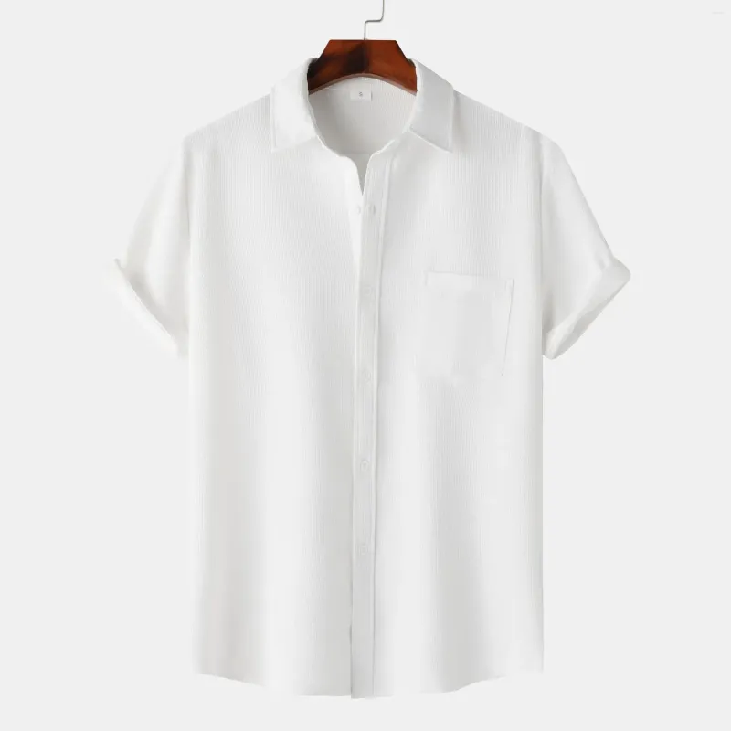 Men's Casual Shirts Summer White Short Sleeve With Pocket Turn-down Collar Breathable Mens Men Regular Fit Beach Chemise Hombre