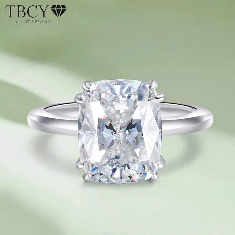 TBCYD 4CT CUSHION CUT RING FÖR KVINNOR 925 Sterling Silver Engagement Wedding Band Solitaire Pass Diamond Test GRA 240402