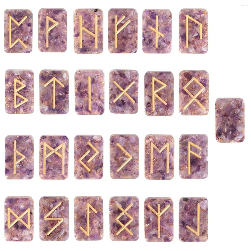 Pochettes à bijoux 25pcs pierres de puces naturelles tombées ensemble de pierres de rune gravée alphabet ancien Futhark résine de guérison cristal Wicca nordique
