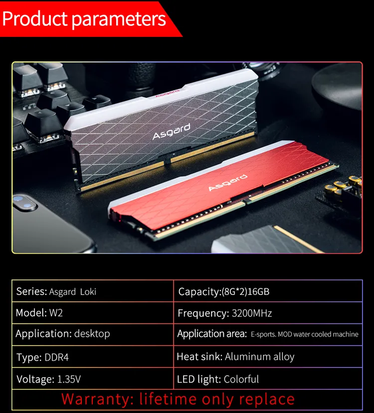 Asgard W2 RGB DDR4 Desktop RAM 16GB 2x8GB 3200MHz 288-pin with