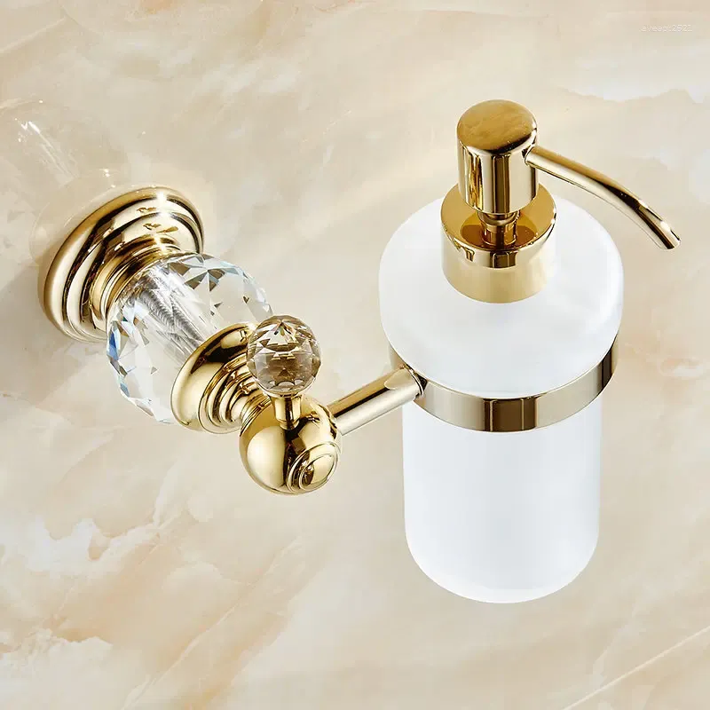 Dispensador de sabão líquido vidric dispensadores luxo cor ouro montado na parede com recipiente de vidro fosco garrafa banheiro produc