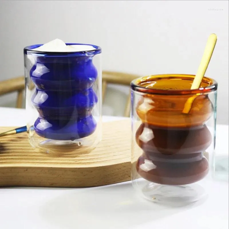 Bicchieri da vino Tazza da tè colorata da 200 ml in vetro colorato a doppia parete Resistente al calore Tazza da caffè con manico Birra trasparente portatile Whisky