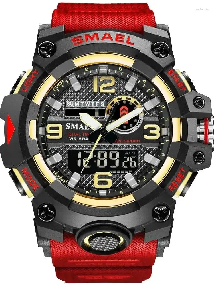 Armbanduhren SMAEL Männer Sportuhren Dual Time Digitaluhr Quarz 50 m Wasserdichte LED Military 8035 Armbanduhr