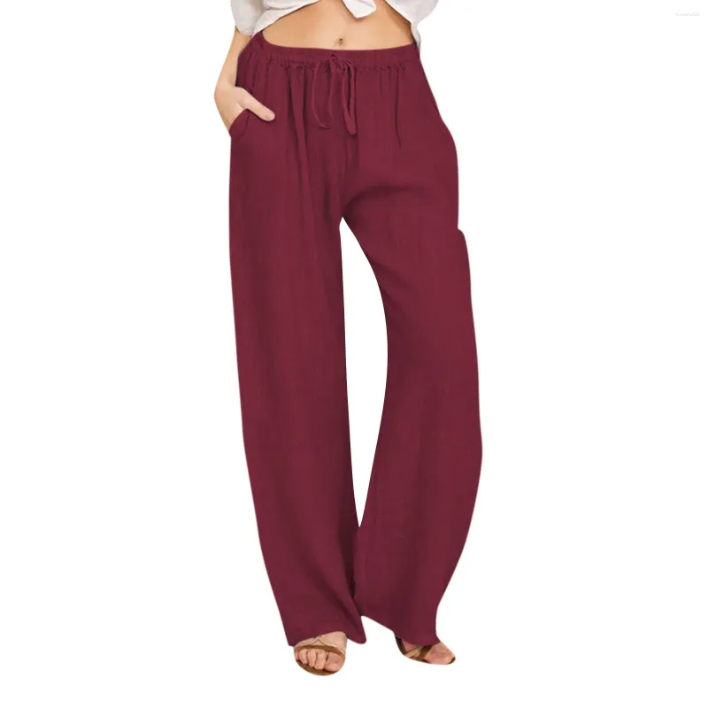 Pantaloni da donna Casual Gamba dritta Tinta unita Lunghi con tasche Pantaloni capri alla moda e semplici