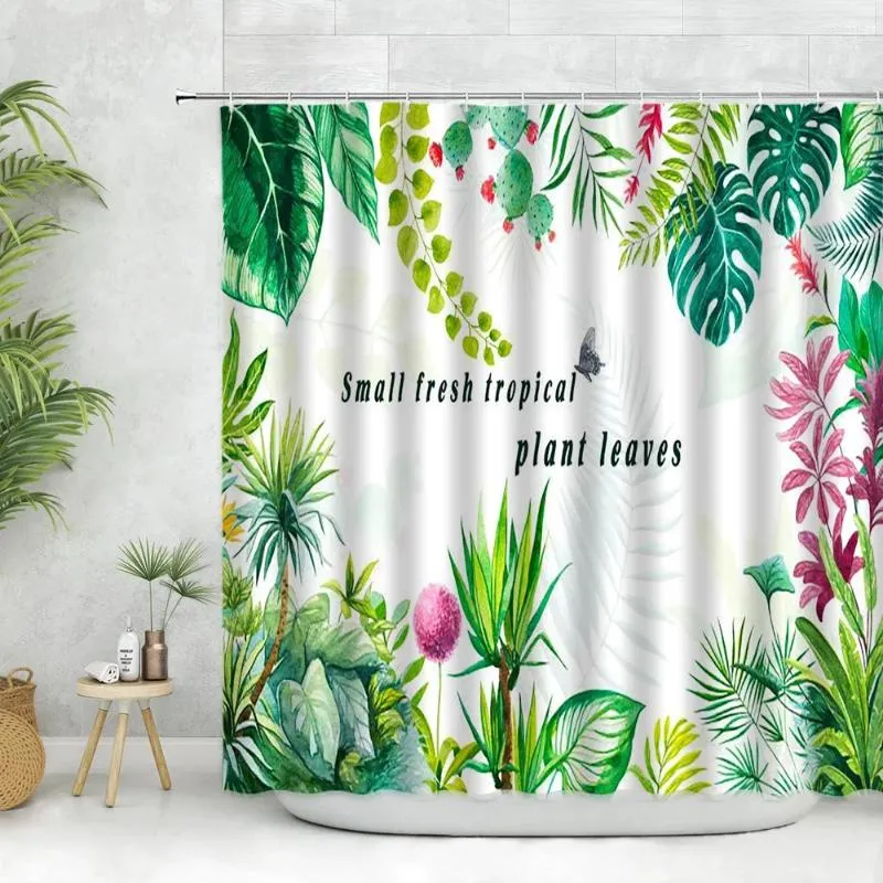 Занавески для душа, зеленые тропические растения, крючки Lelf, весенние листья, декор для ванной комнаты, занавеска для ванны, 3d печать, полиэстеровая ткань для дома
