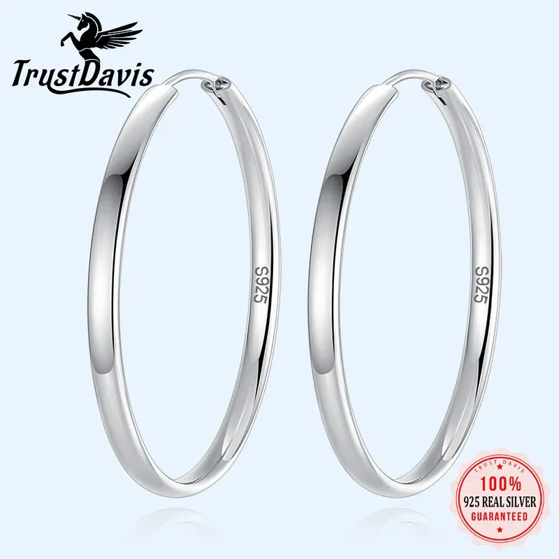 Kolczyki Trusdavis Real Sterling Sier Fashion Big Hoop Hie Hie For Women Office Lady Dancing Party Fine Jewelry Gift Da1412