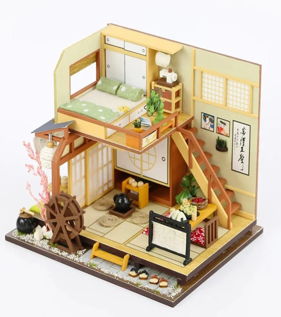 Estilo japonês construção artesanal montagem cabana de madeira diy casa de bonecas em miniatura brinquedo presentes de aniversário em miniatura diy puzzle model5053062