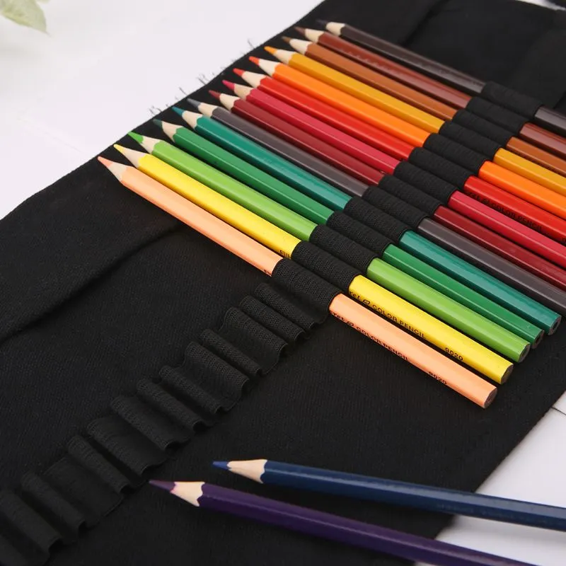 Black Color School Pencil Case Roller 24/12/36/48/72 Canvas Canvas Roll -Up Canvas Canvas Penna la cancelleria ragazzi